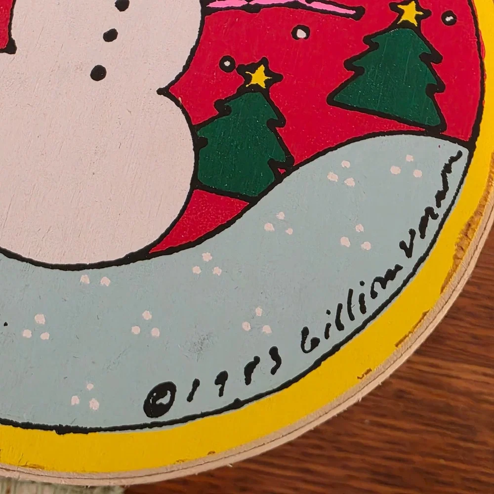 CLEARANCE 💲6️⃣‎ 1983 Lillian Vernon Hand Painted Snowman Tree Wood Box Round